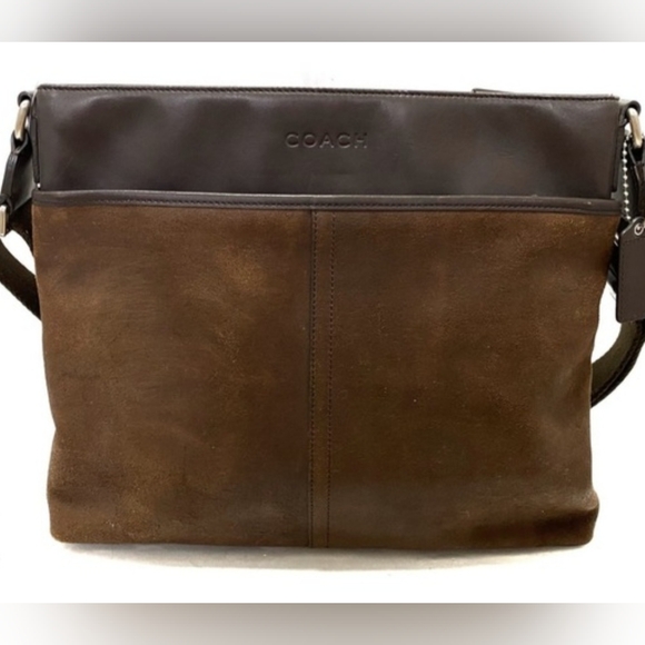 COACH Shoulder/Messenger Bag Dark Brown Suede Leather Women - Picture 2 of 10